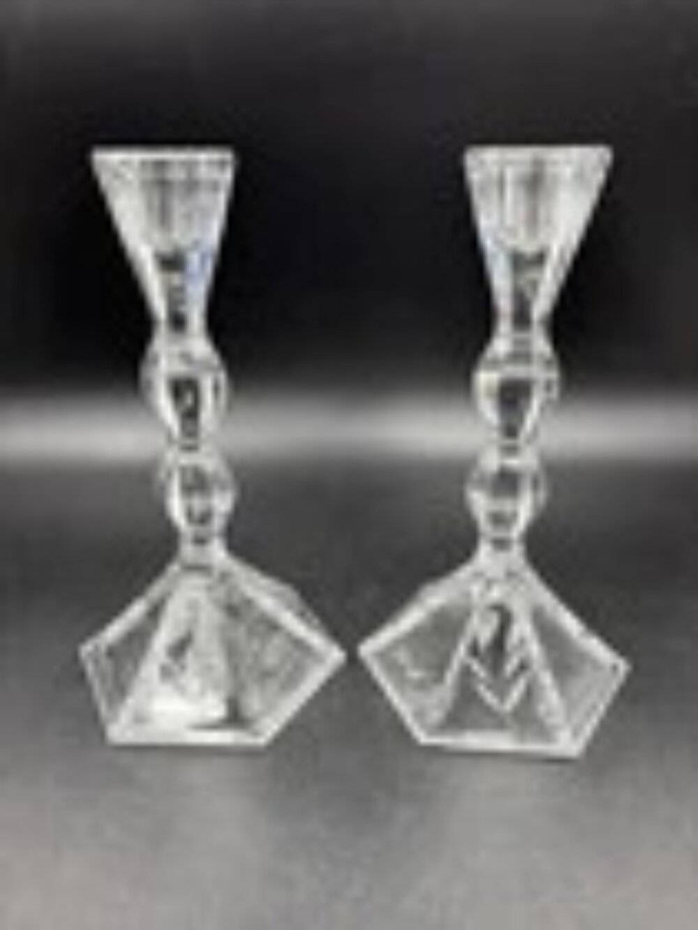 Princess House Candlestick Pair Leaf Design Cut Crystal